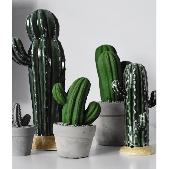 Kaktus Ozdobny Zielony, z Betonową Szarą Doniczką, Mniejszy, Skandynawski Styl